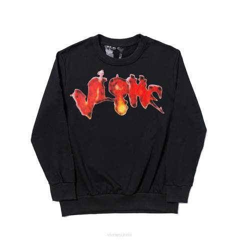 alkuun Vlone halloween flaming pumpkin collegepaita musta miehet 24N0384