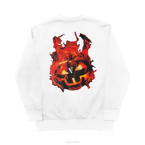 alkuun Vlone halloween flaming pumpkin collegepaita valkoinen miehet 24N0385