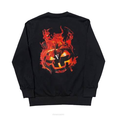 alkuun Vlone halloween flaming pumpkin collegepaita valkoinen miehet 24N0385