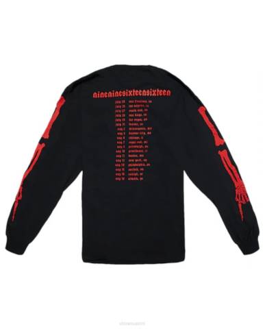 alkuun Vlone playboi carti die lit tour ribcage pitkähihainen musta miehet 24N0379