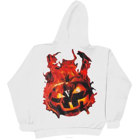 alkuun Vlone halloween flaming kurpitsahuppari valkoinen miehet 24N041