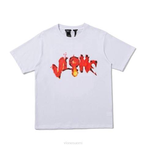 alkuun Vlone halloween flaming kurpitsa tee valkoinen miehet 24N0175