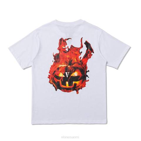 alkuun Vlone halloween flaming kurpitsa tee valkoinen miehet 24N0175