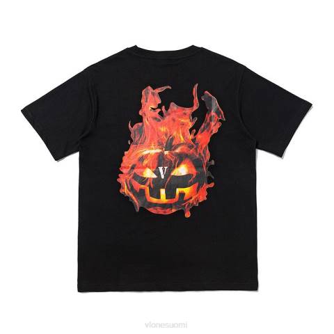 alkuun Vlone halloween flaming kurpitsa tee valkoinen miehet 24N0175