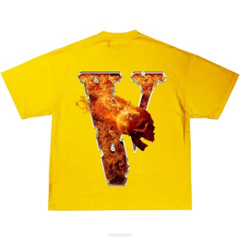 alkuun Vlone juice wrld inferno tee keltainen aikuisille miehet 24N0150