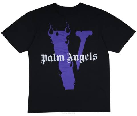 alkuun Vlone palm angels t-paita musta/violetti miehet 24N0187