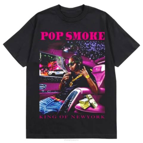 alkuun Vlone pop smoke king of ny t-paita miehet 24N0129